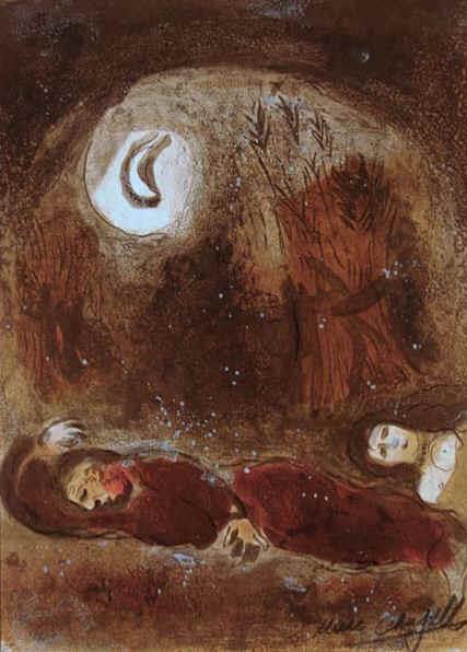 Ruth zu Füßen von Boas lithographiert den Zeitgenossen Marc Chagall Ölgemälde
